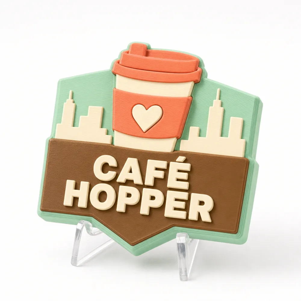CAFÉ HOPPER magnetic 3D-printed achievement badge