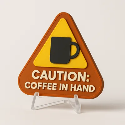 Caution: Coffee in Hand magnetic 3D-printed achievement badge