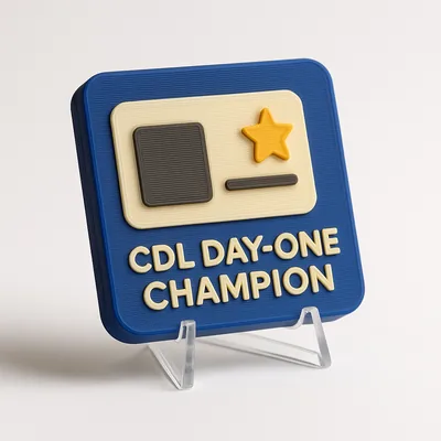 CDL Day-One Champion magnetic 3D-printed achievement badge