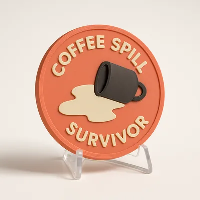 Coffee Spill Survivor magnetic 3D-printed achievement badge