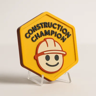 Construction Champion magnetic 3D-printed achievement badge