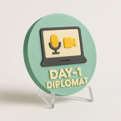 Day-1 Diplomat magnetic 3D-printed achievement badge