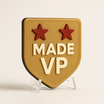 Made VP magnetic 3D-printed achievement badge
