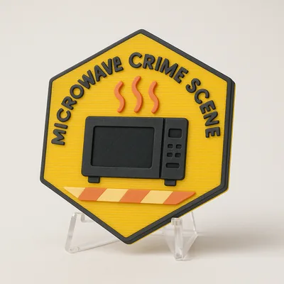 Microwave Crime Scene magnetic 3D-printed achievement badge