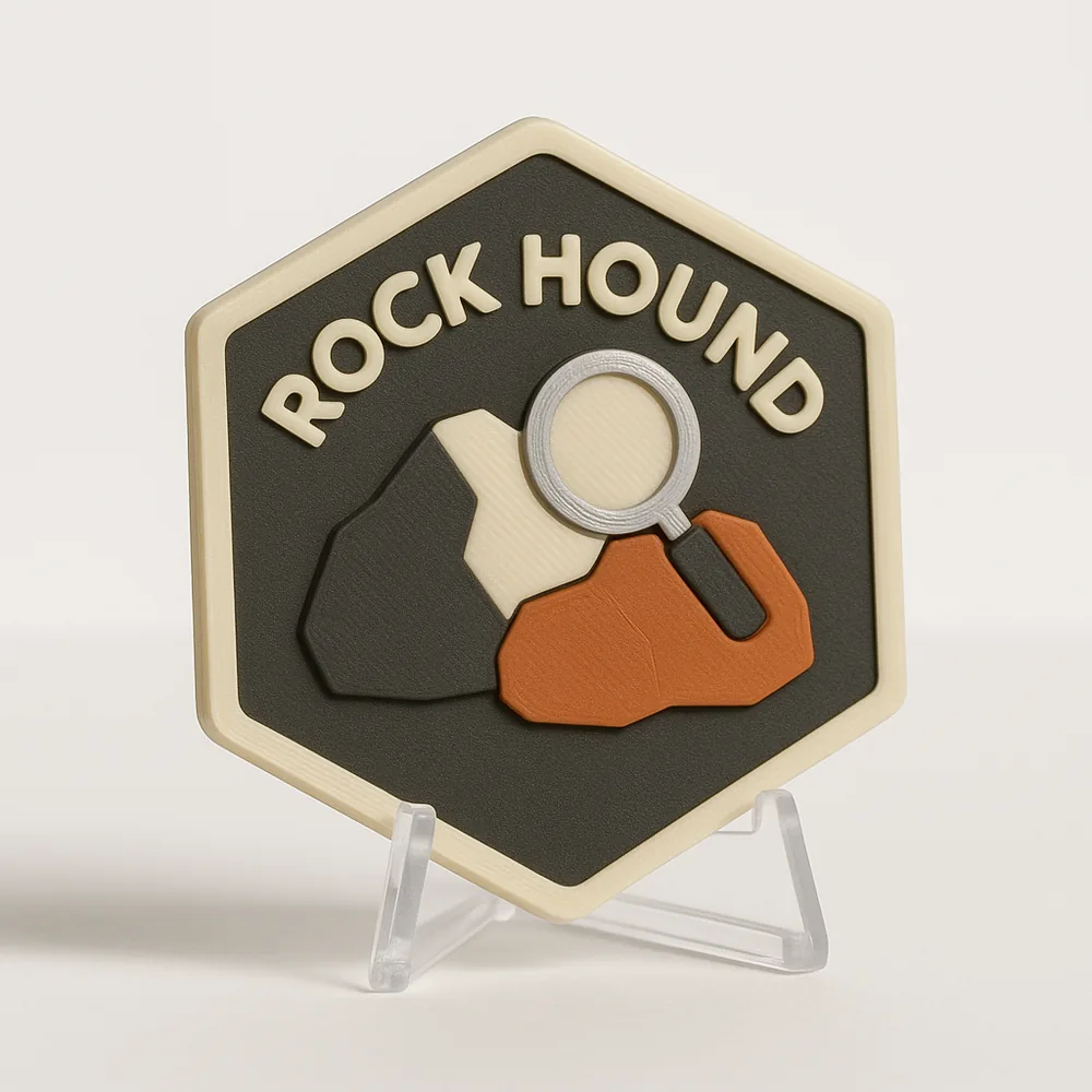 Rock Hound magnetic 3D-printed achievement badge