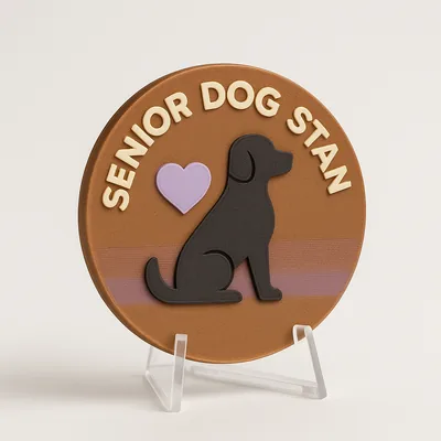 Senior Dog Stan magnetic 3D-printed achievement badge