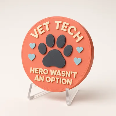 Vet Tech - Hero Wasn't an Option magnetic 3D-printed achievement badge